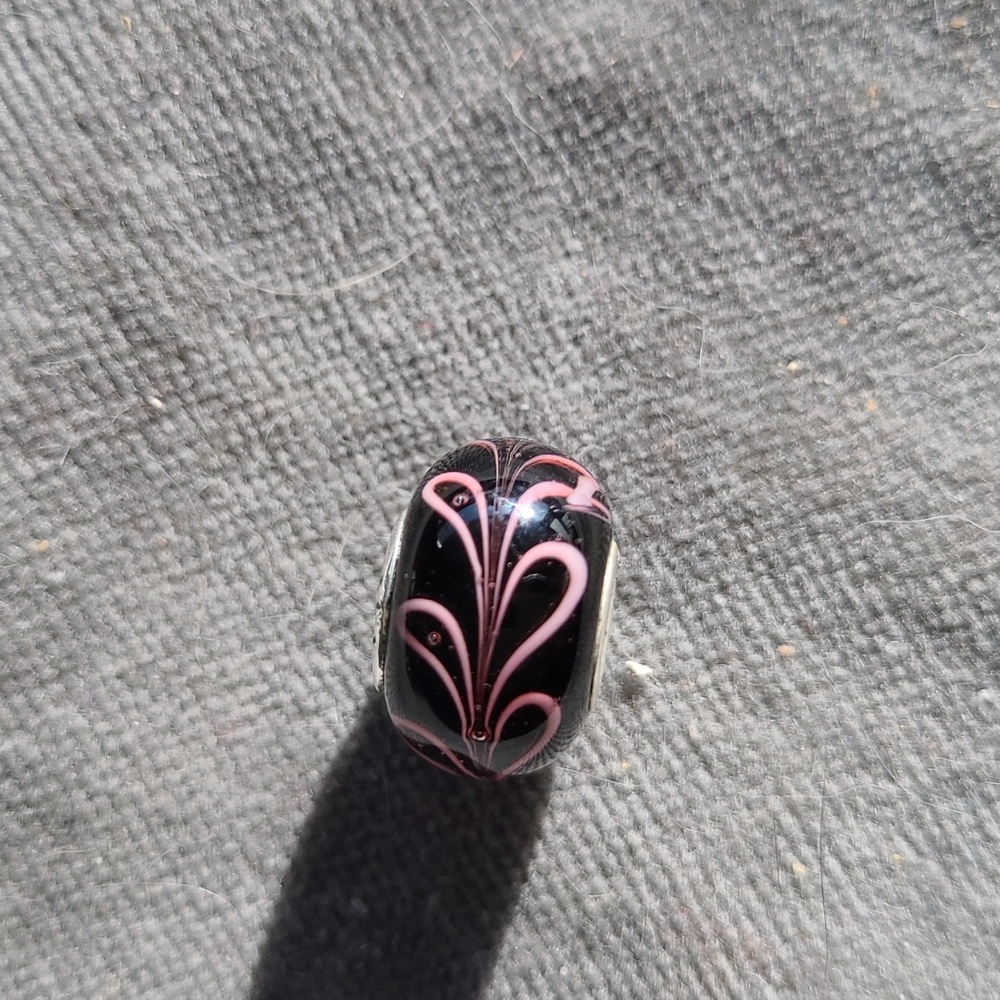 2/$22 Silver 925 Black and Pink Glass Pandora Style Charm